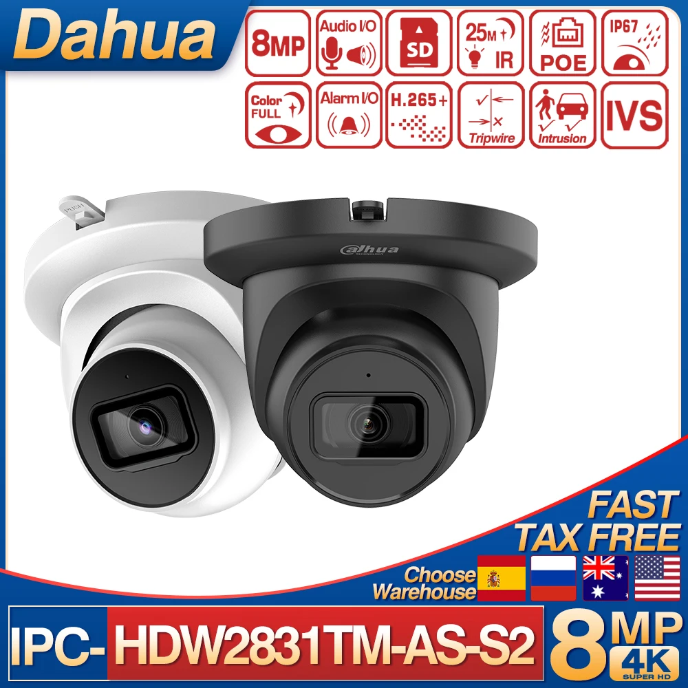 

Original Dahua 4K 8MP H.265 POE Starlight IP Camera IPC-HDW2831TM-AS-S2 Built-in Mic SD Card Slot IP67 Eyeball Motion Detection