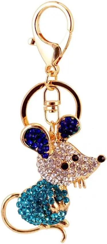 

One Pack Cute Little Mouse Animal Rhinestone Car Keychain Ring Chain Gift Pack Buckle Charms