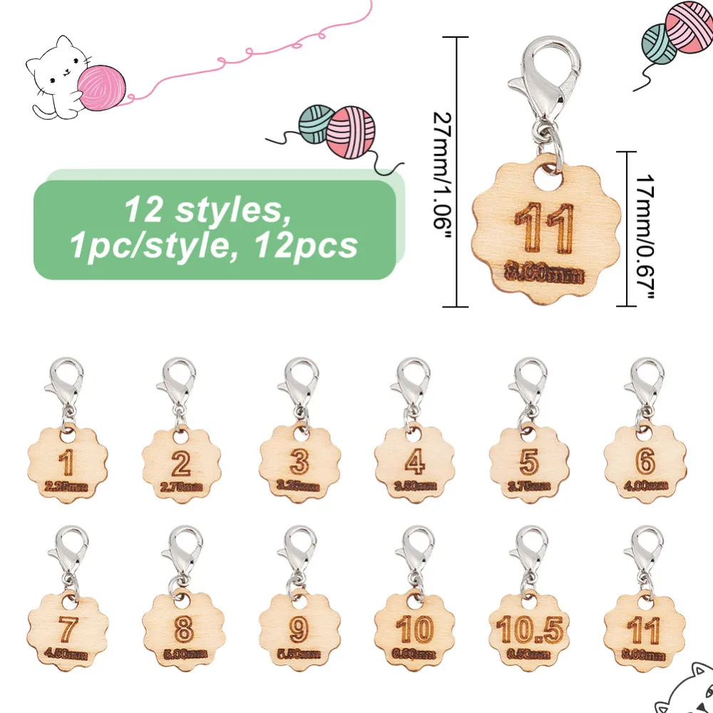 12 Stuks 12 Stijlen Houten Rechthoek Stitch Markers Houten Letters Haaksteek Marker Vergrendeling Stitch Marker Met Karabijn