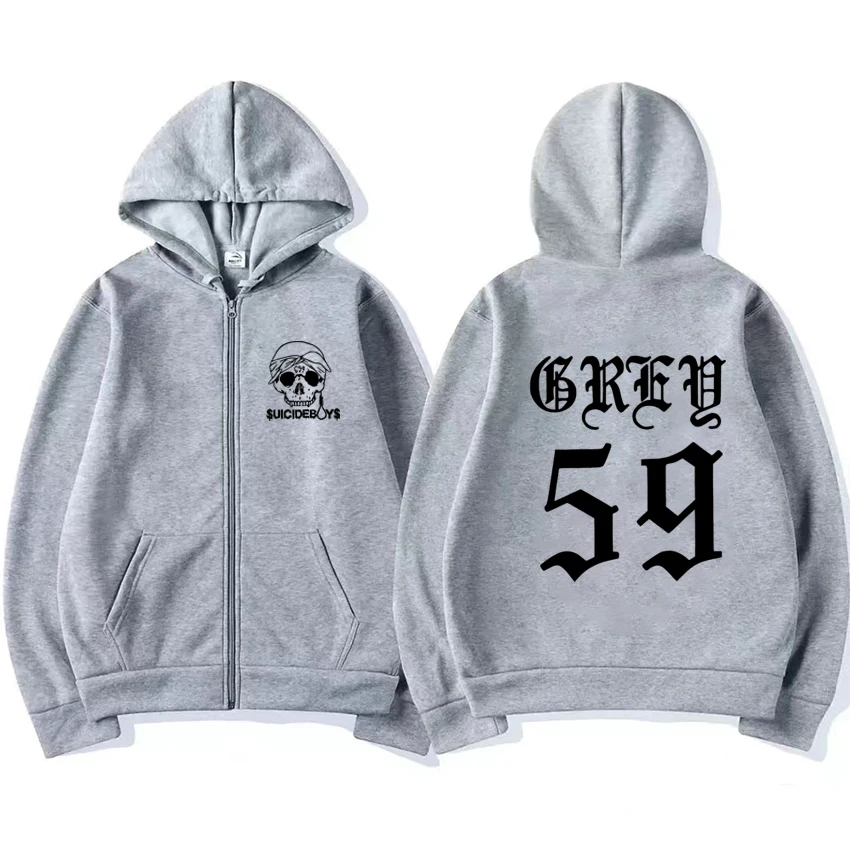 Rock band Suicideboys Grey 59 skull Graphics Zipper Hoodie coat Men Women vintage streetwear Unisex Fleece Jacket Sweatshirt