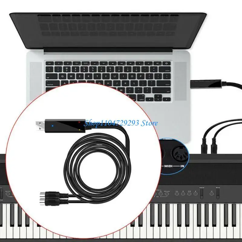 MIDI to USB Cable Wire Plug Controller Adapter 2Meter Long for Computer Piano 