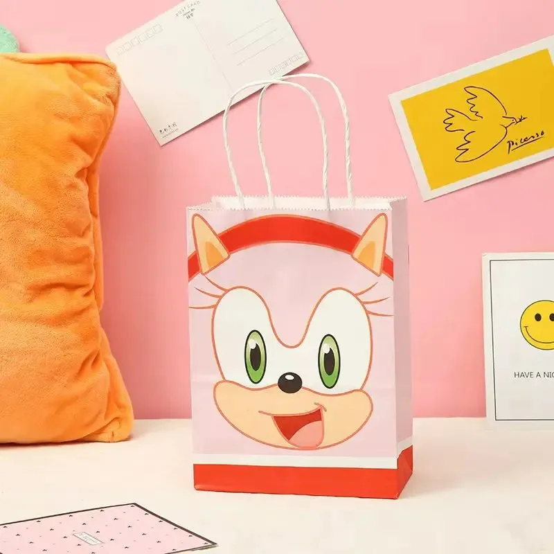 5pcs/set Anime Sonic Kraft Paper Bag Handbag Children Partys Surprise Candy Toys Surprise Gifts Cartoon Gift Bags Decoration