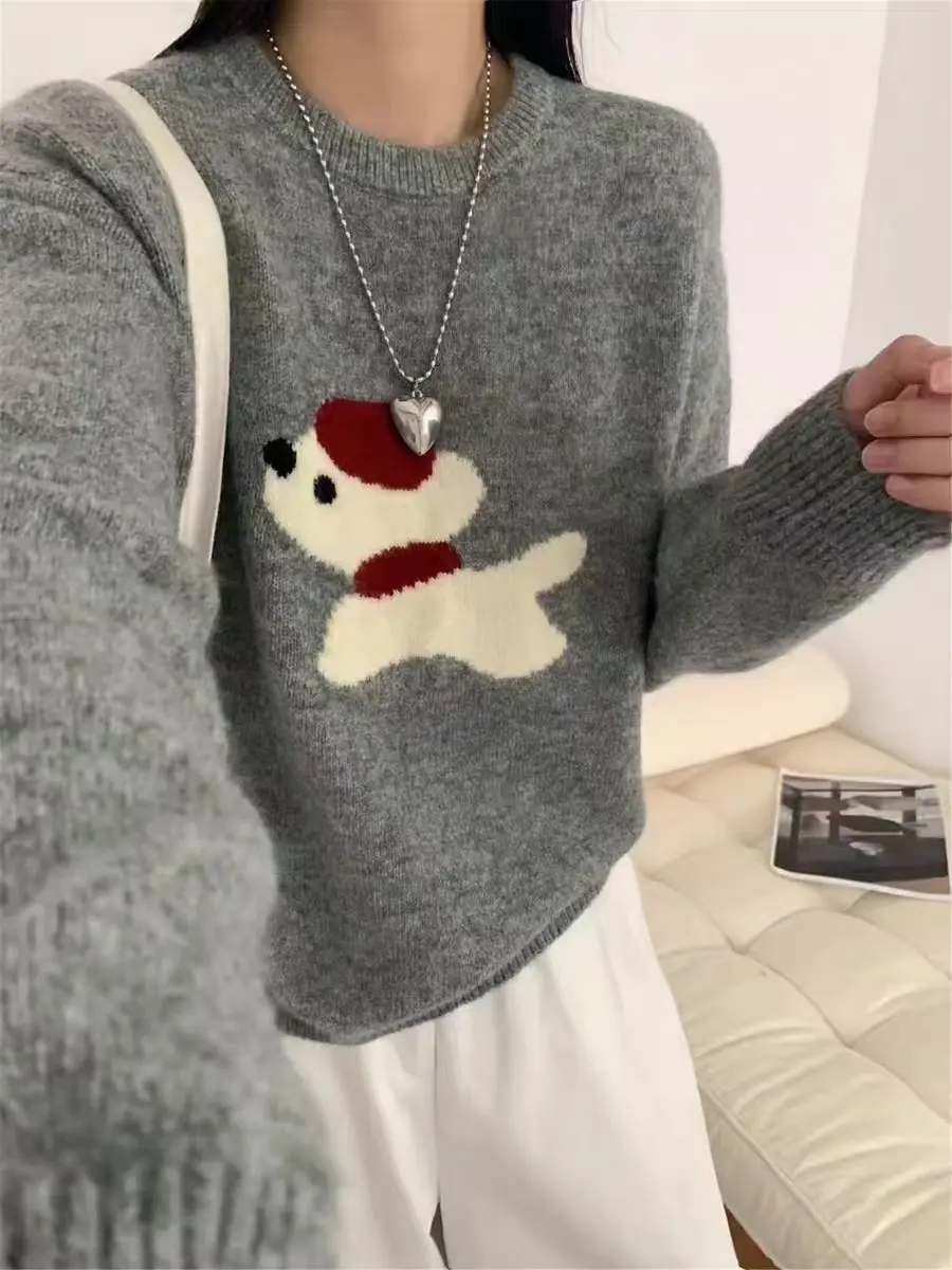 Cute Cartoon Duck Jacquard Knitted Sweater for Women O-neck Long Sleeve Jumper Autumn Winter Women's Korean Fashion Pullover New