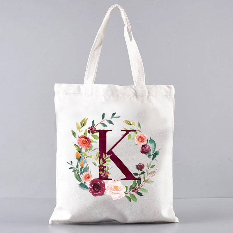 Vintage Design Letters With Flower Women Casual Tote Bag Large Capacity Canvas Travel Lunch Shoulder Handbag Eco Shopping Bag