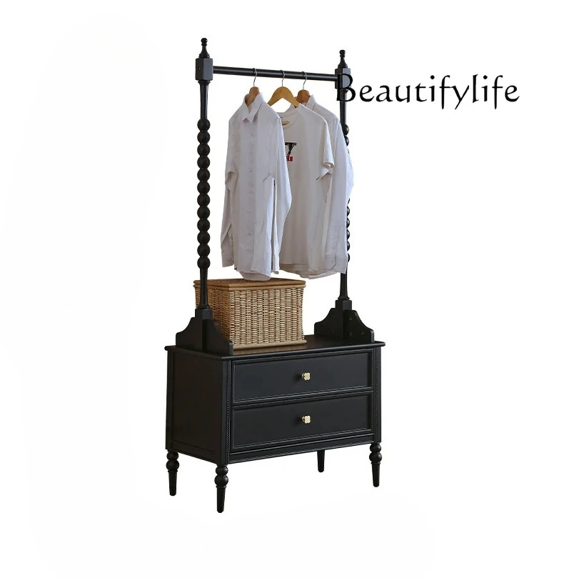 solid wood floor coat rack bedside table integrated black open wardrobe retro hanger