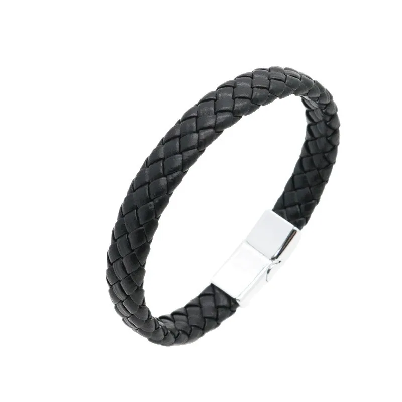 الأوروبية والأمريكية الساخن نمط كلاسيكي الجلود سوار بو المواد الرجال سبيكة المغناطيس مضفر سوار مجوهرات #5