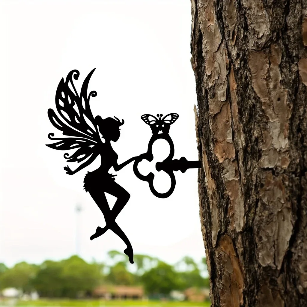 

Metal Crafts Fairy Silhouette Statue Ornament Entrance Backyard Decor Wall Fence Gate Lawn Decoration Outdoor Decorative Garden