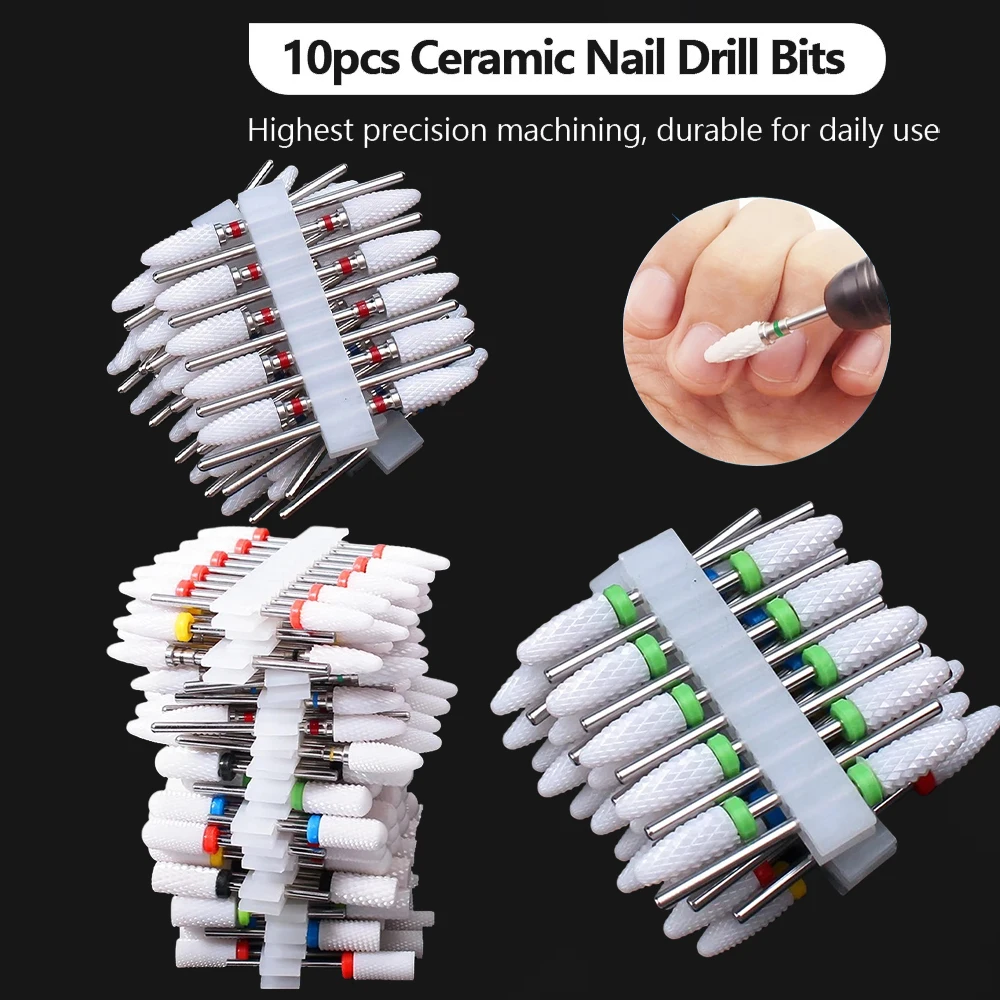 Image of 10 Stück 3/32 Keramik-Nagelbohrer, professionell und langlebig, zum Entfernen von Gelnägeln, Reinigen der Nagelhaut, ideal für Maniküren