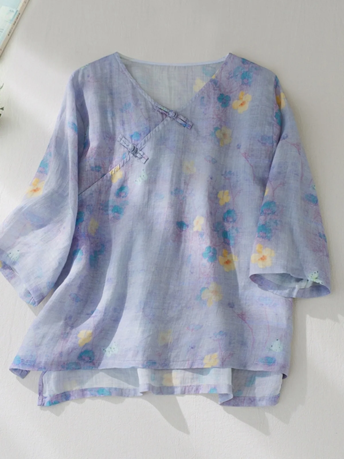 

Новая женская футболка ort Sve в китайском стиле с цветочным принтом на пуговицах, свободная универсальная верхняя часть, несбываемая защита от солнца