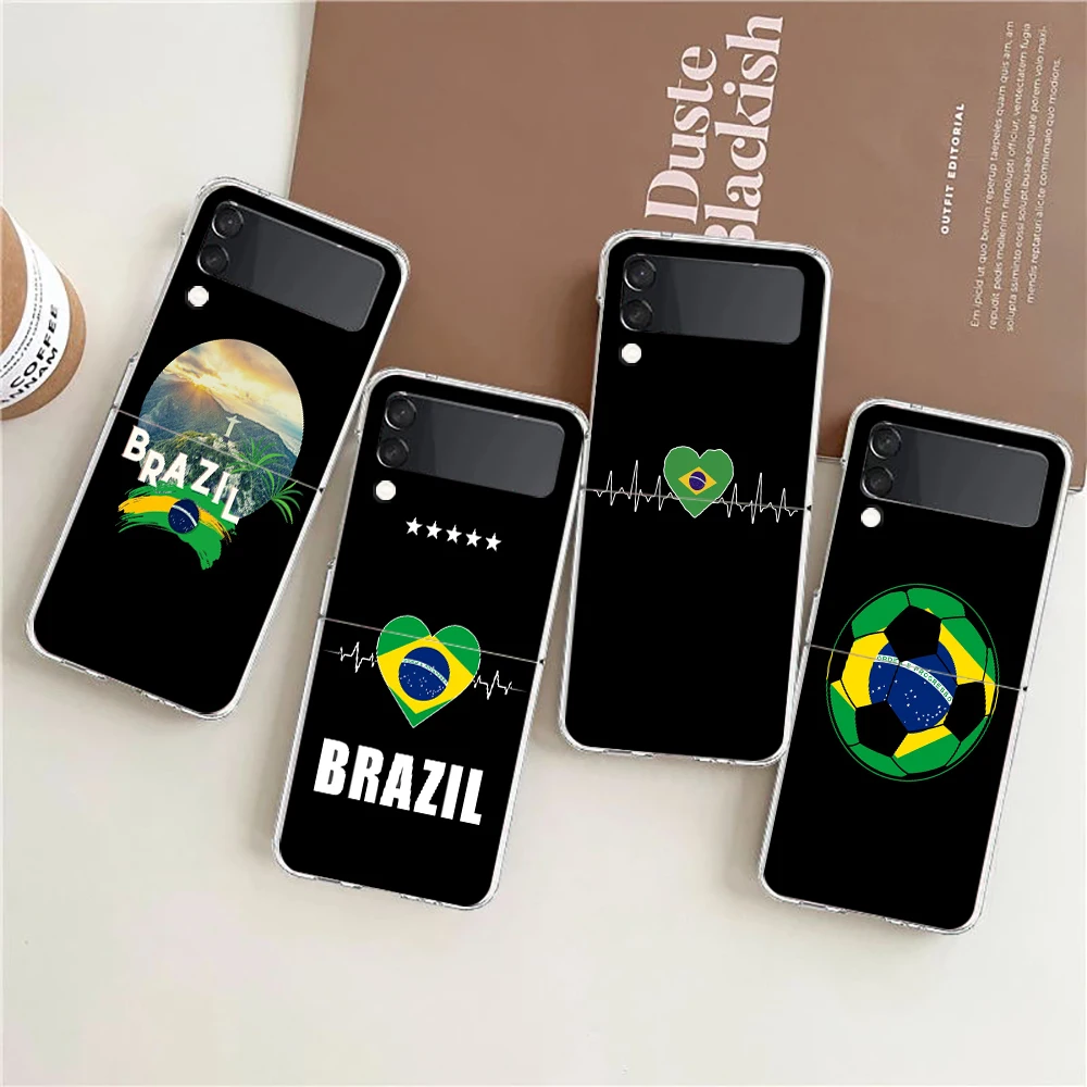 Brazil Brazilian flag Football Clear Phone Case For Samsung Galaxy Z Flip 3 4 5 Hard Folding PC Shell For Samsung Z Flip3 Cover