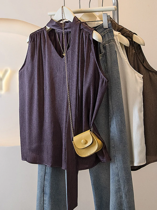 

Elegant V-Neck Silk Shirt Women's Summer Lightweight Breathable Unique Slimming Blouse Korean Style Loose Fit Polyester Fiber