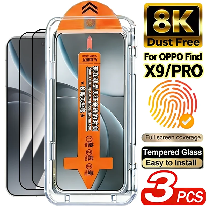 

3-1PCS Dust Free Easy Installation Tempered Glass Unlock Screen Protector for OPPO Find X9/X9 Pro Ultra HD Clear Protective Film