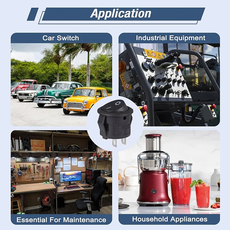 20 قطعة مفتاح الروك البلاستيكي الأسود على إيقاف 2 دبوس مفتاح تبديل دائري صغير 3A 250 فولت 6A 125 فولت مفاتيح دائرة لقارب شاحنة سيارة RV