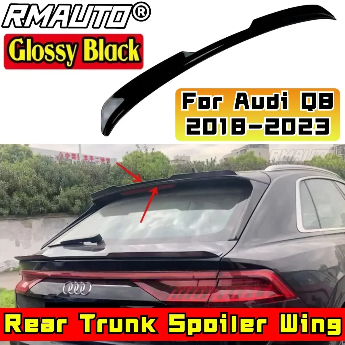 Car Rear Roof Spoiler Body Kit ABS Plastic Car Rear Spoiler Wing For Q8 S-Line 2018 2019 2020 2021 2022 2023 Car Accessories