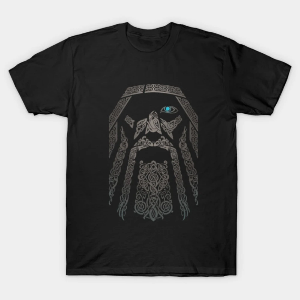 

Men Celtic Knot Bearded Odin Single Bright Blue Eye Print Cotton Motorcycle T-shirt Viking Culture Streetwear Clothes