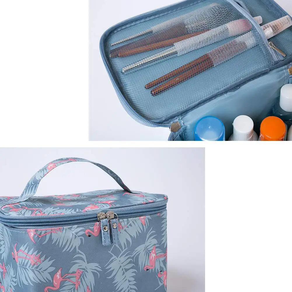 Makeup Bag Portable Cosmetics Makeup Brush Large Capacity Travel Flamingo Double Grey image 6