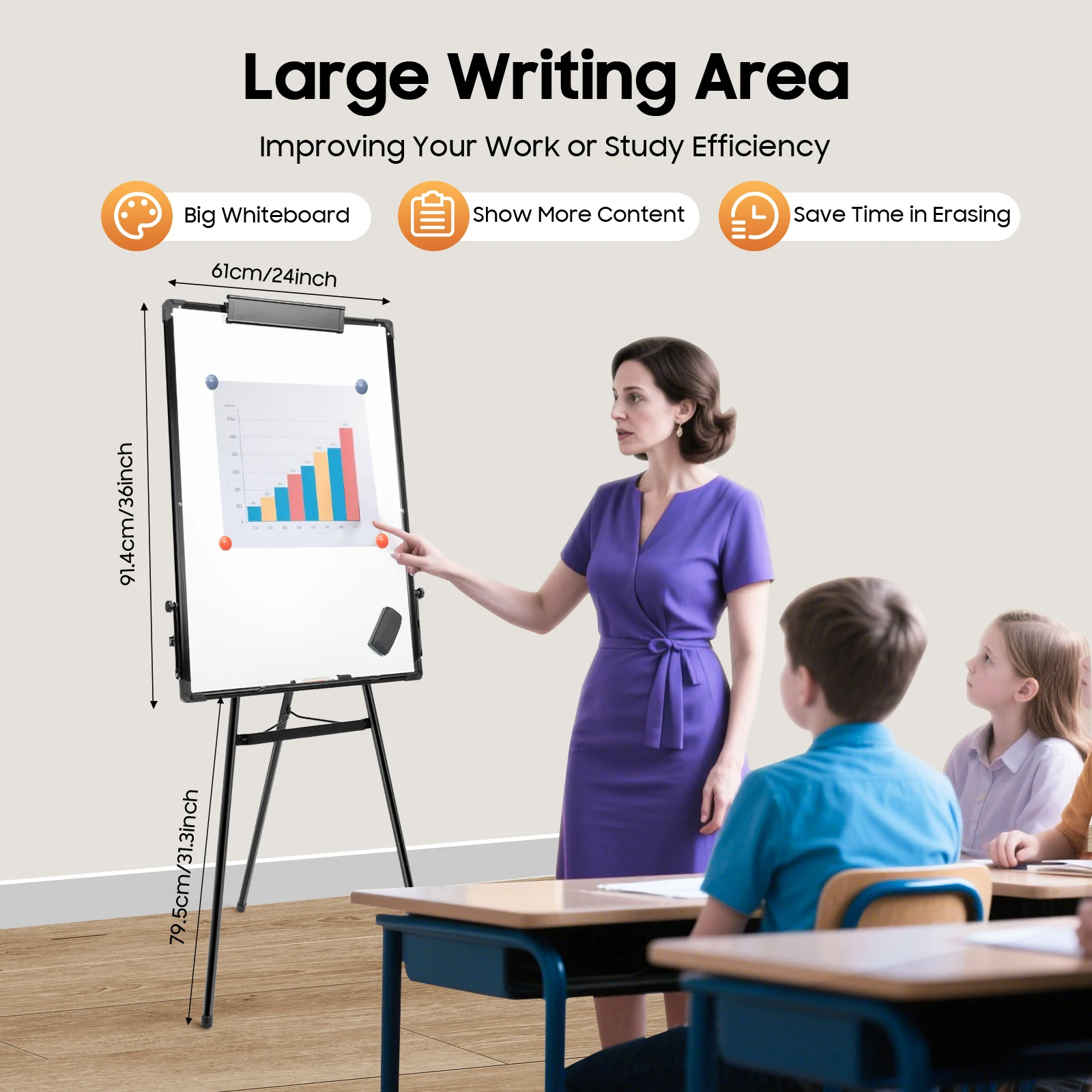 

Height Adjustable Magnetic Easel Black 36 x 24 Inches Portable Dry Erase Whiteboard for School Office and Home