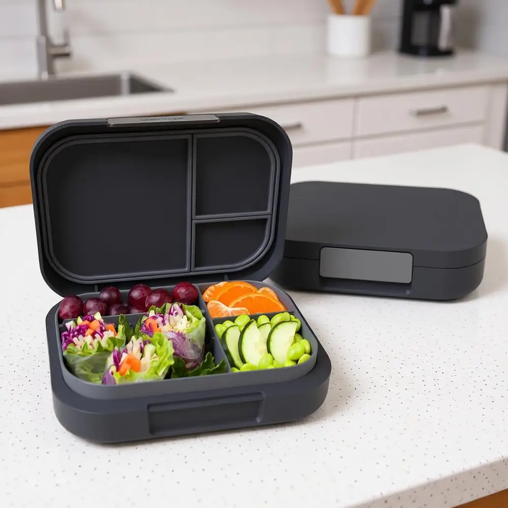 

Ланч-бокс для взрослых и подростков; 3-4 отделения, герметичный, 5,5 чашки/44 унции, улучшенные защелки, многоразовый, без BPA, можно мыть в посудомоечной машине.