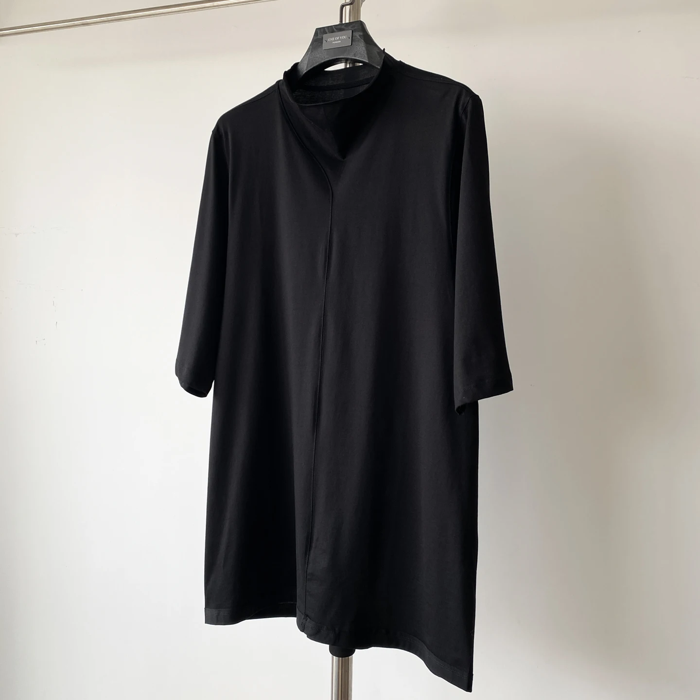 

Loose Fit Men's T-irt k Sle f High Collar Five Sve RO Sle Cotton Breathable Summer Thin Menswear Basic C...