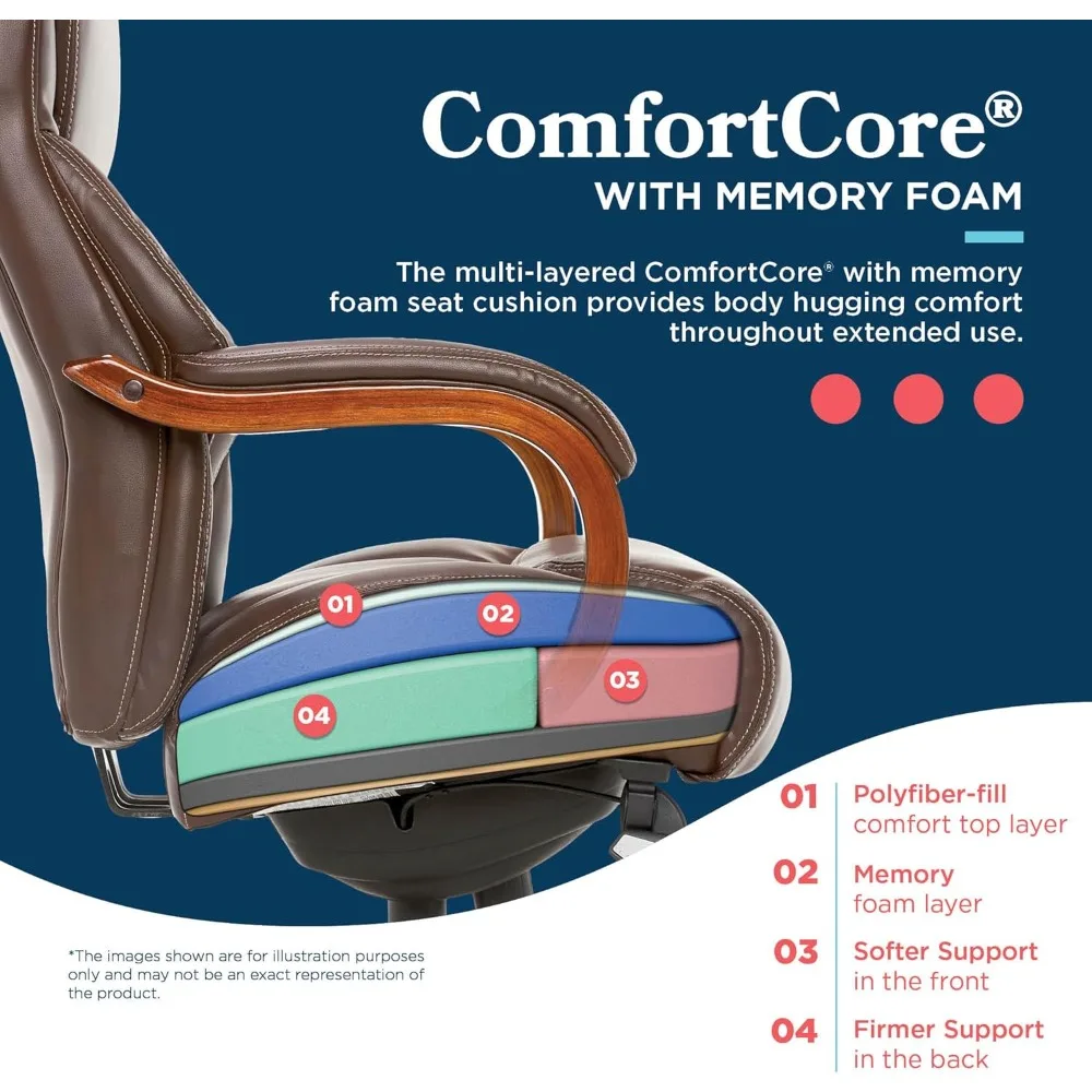 كرسي مكتب تنفيذي كبير وطويل من La-z-boy delano، وسادة مريحة لمنتصف الظهر، دعم قطني، مريح من إسفنج الذاكرة المريحة #6