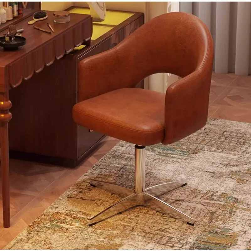 

Вращающееся кресло для макияжа в винтажном стиле со спинкой, подъемное кресло для туалетного столика, эргономичное кожаное компьютерное кресло для дизайна ногтей в спальне