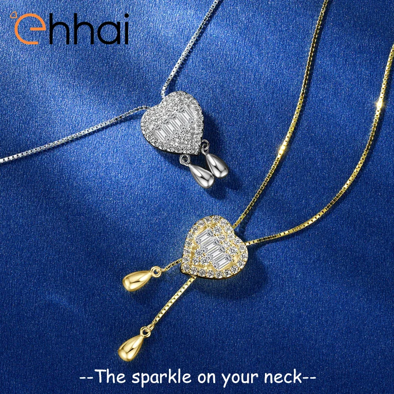 

Ehhai All Moissanite Love Heart Pendant Necklace Chain for Women 925 Sterling Silver Fine Neck Jewelry Wedding Party Gift Choker