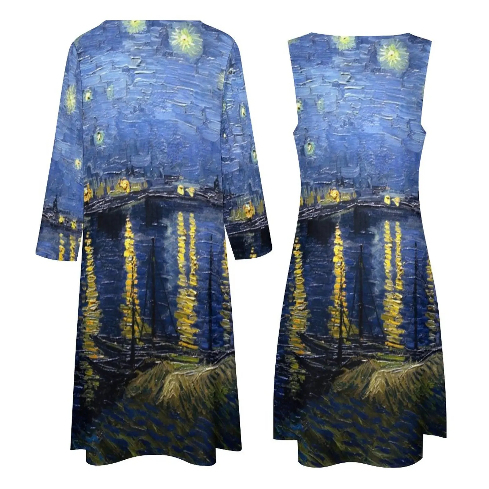 Vestido largo de noche estrellada para mujer, Vestido largo de Van Gogh Kawaii, estilo callejero, bohemio, para playa, ropa de gran tamaño personalizada