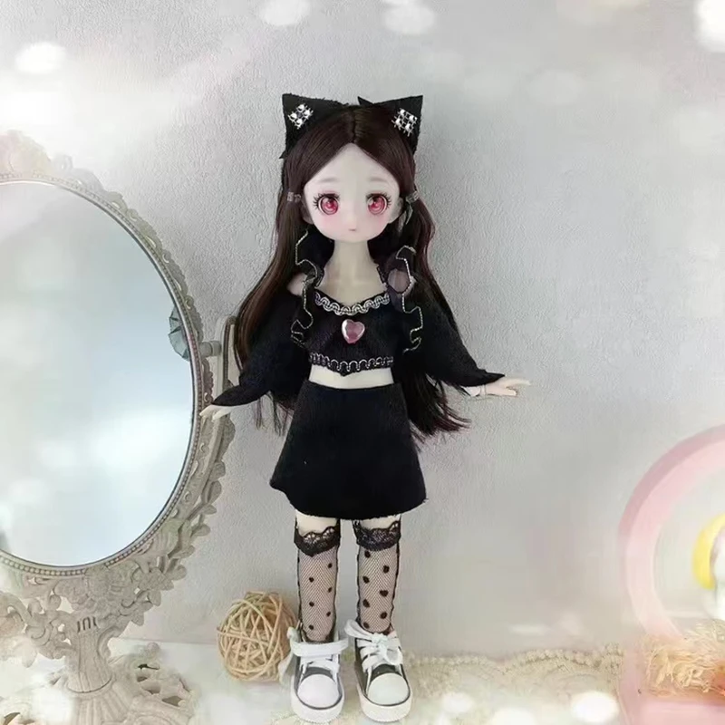 30cm Kawaii BJD Doll Girl 6 Points Joint Movable Doll with Fashion Clothes Soft Hair Dress Up Girl Toys Birthday Gift Doll New