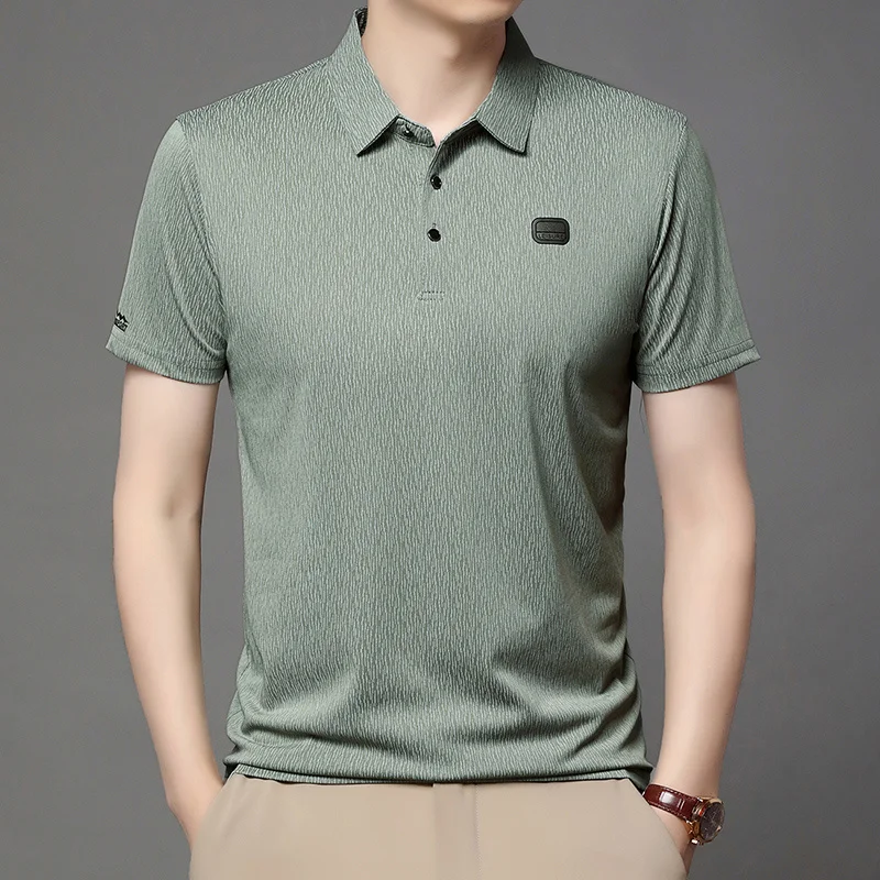 Herren Kurzarm-Poloshirts mit Vertikalen Streifen Lässige Leichte Atmungsaktive Oberteile mit Logo-Emblem für Männer – Detail 16