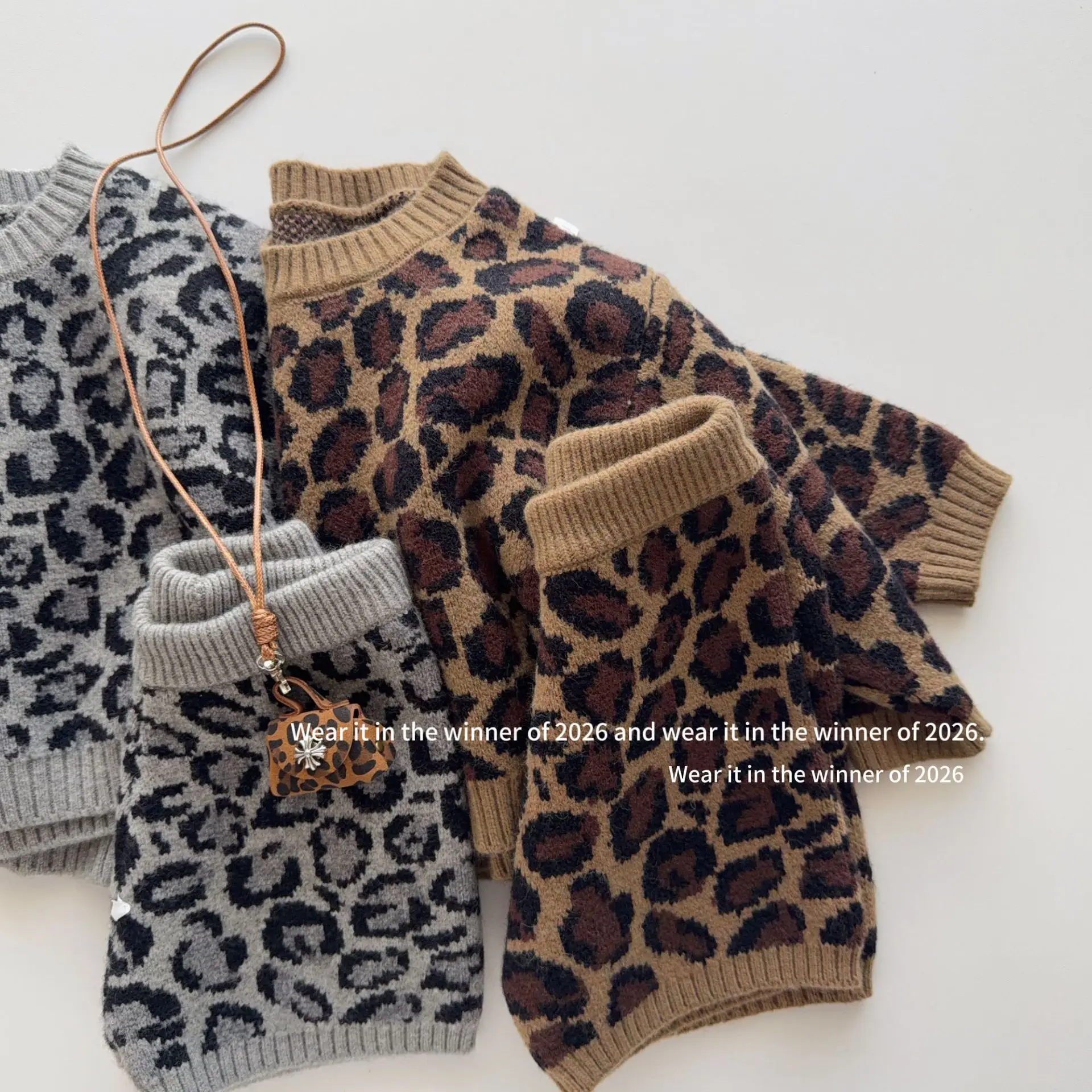 Girls Suit Spring Autumn Childrens Clothing Korean Baby Foreign Leopard Print Sweater shorts Two-piece clothes Set kids outfits