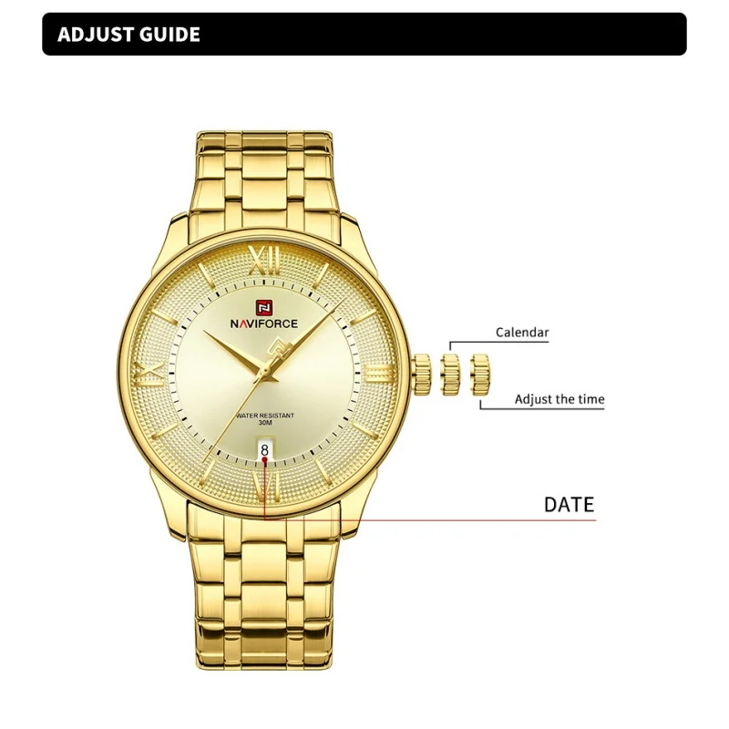 NF9272S NAVIFORCE Men's Chronograph Watch Stainless Steel Strap Calendar Minimalist 3ATM Waterproof Dial Men's Watch Classic