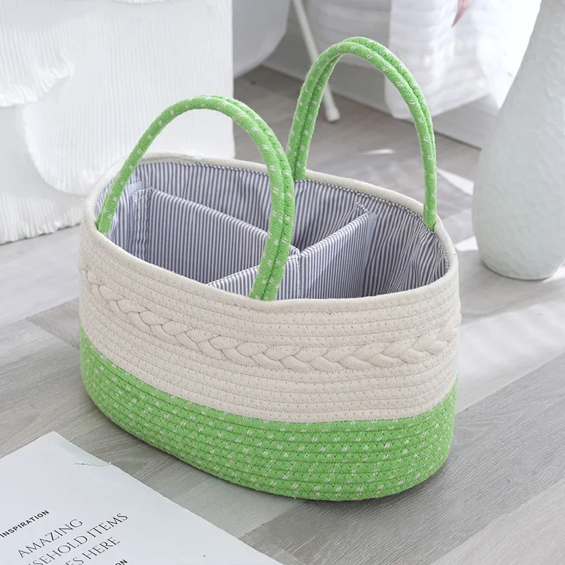 

Handmade Woven Basket Cosmetic Sundries Storage Box Portable Can Thread Baby Diaper Caddy Storage Bin Diaper Bottle Fruit Basket