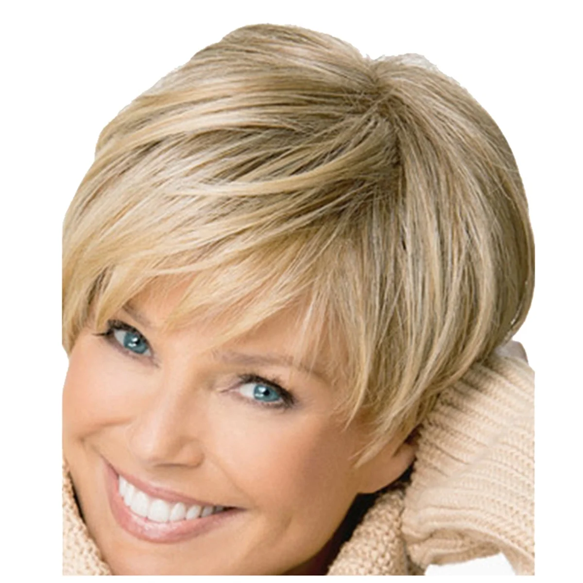 

T35C Women'S Short Cut Blonde Straight Wig Natural Synthetic for Lady Daily Wear High Temperature Fiber