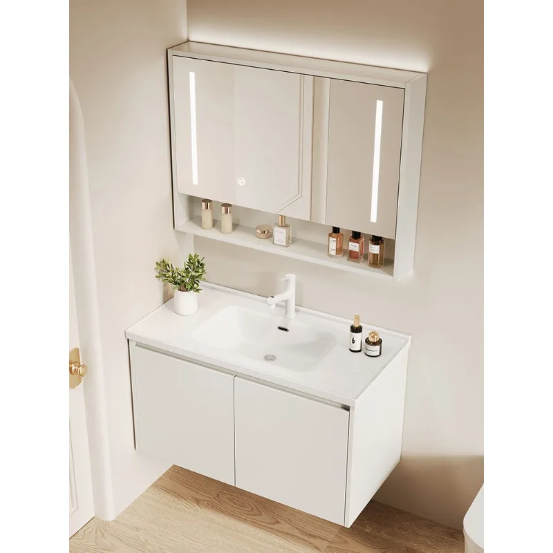 

Bathroom cabinet combination, ceramic integrated basin, hand washbasin cabinet, oak paint