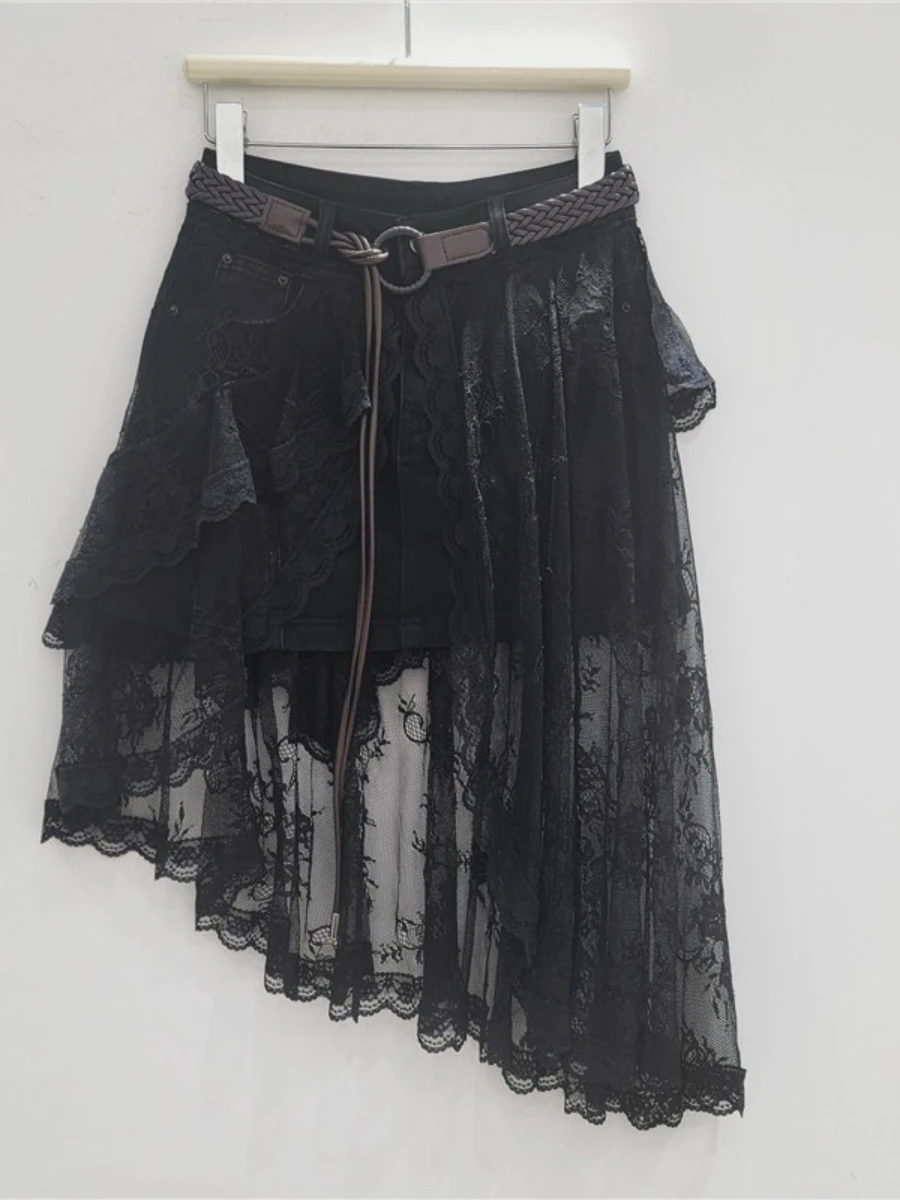 TWOTWINSTYLE Colorblock Spliced Lace Sexy Skirt Female High Waist Slimming Hot Girl Irregular Women's Skirts Style Fashion New