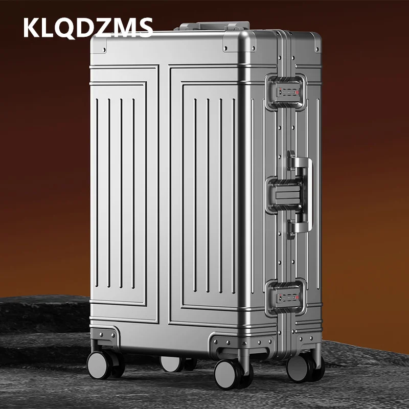 

KLQDZMS Suitcase on Wheel Full Aluminum Alloy Fashion Business Trolley Case Business Boarding Box 20"24"26"29 Inch Luggage