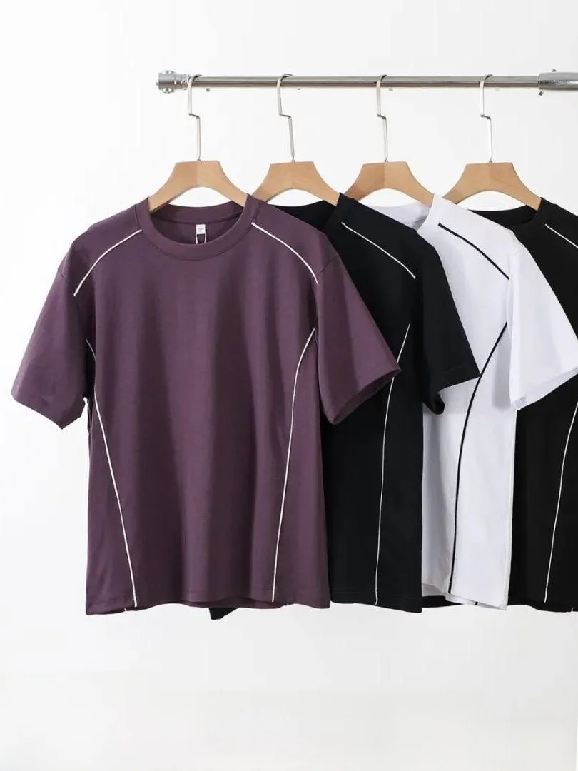 American Cool Decomposed Stitching Design Loose Casual Short Sleeve T-Shirt Standard Fit Lyocell Cotton Blend Breathable Skin...