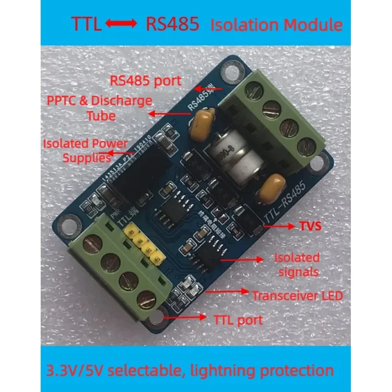 

TTL to RS485 Isolation Module RS485 to TTL Isolation MCU Serial Port to 485 Industrial Lightning Protection