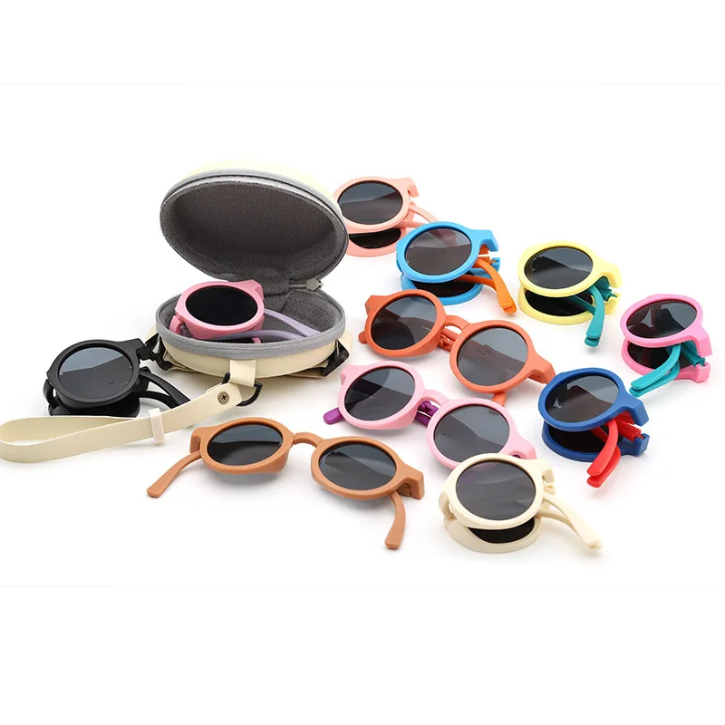 2024 Folding Children's Sunglasses Fashion Round Sunglasses for Boys and Girls Baby Cute Glasses Sunshade and UV375 Protection