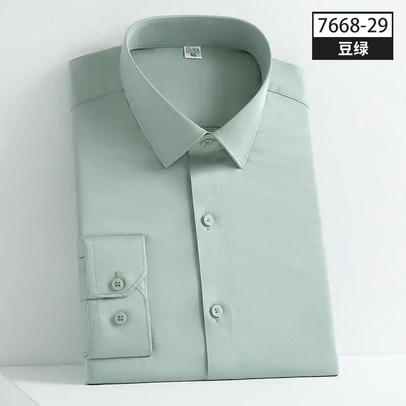 

Men's White Shirt New Business Dress Casual Silk Scarless Non ironing Long Sleeve Solid Color Shirt