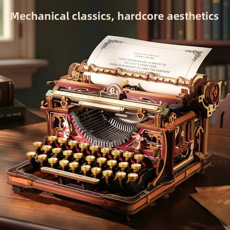 Retro Typewriter Building Blocks Set Mechanical Puzzle Model Kit DIY 3D Construction Toy Educational Gift for Kids Adults