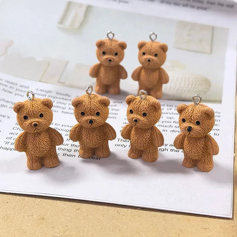 10pcs 3D Brown Bear Resin Charms Valentine's Day Gift Jewelry Diy Accessory Cute Necklace Keychains Pendants Making Charm