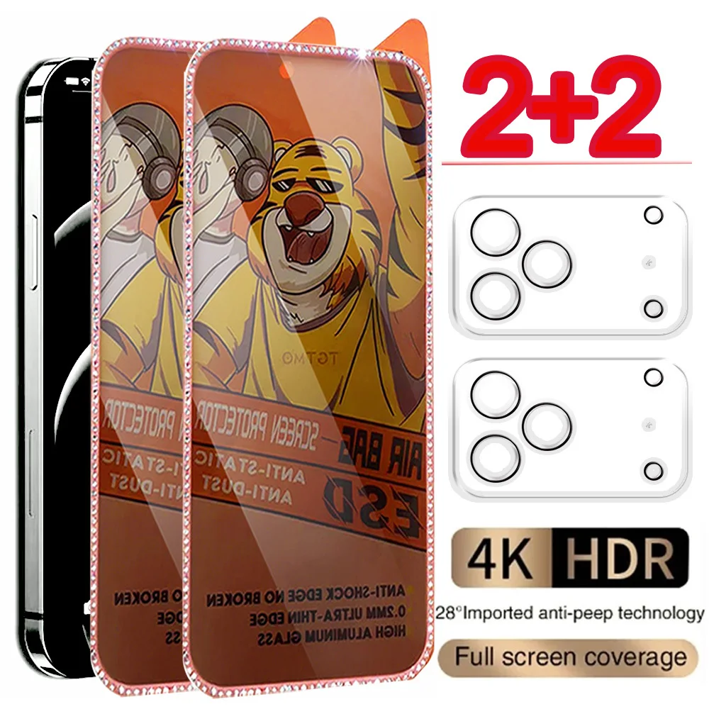 

2+2 pack for iPhone17/17Pro/17Pro Max Diamond Night-Glow Privacy Screen Protecto+Camera Protective Film