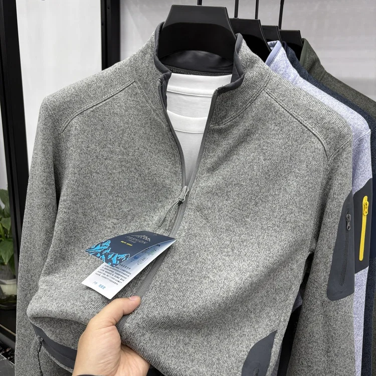 

Men's Faionable Casual Fce-Lined Zipper Thiened Warm Stand Collar Sweatirt Jaet Modern Sle Polyester Fiber Winte...