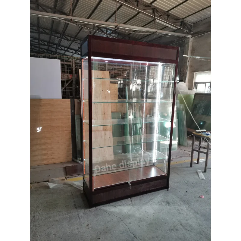 Custom. Retail Store Fixture aluminum frame jewelry showcase adjustable shelves tempered glass display cabinet with LED light