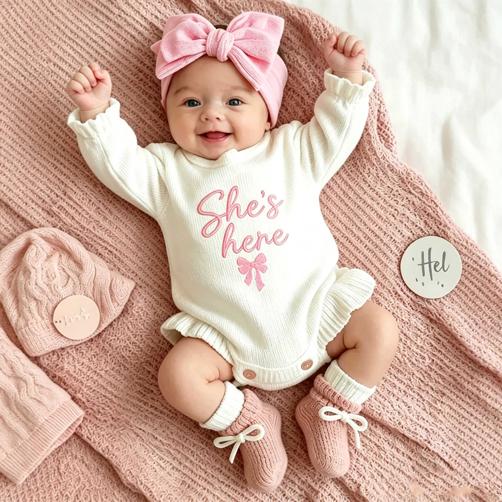 Newborn Baby Girl Photography Knitted Romper Set 