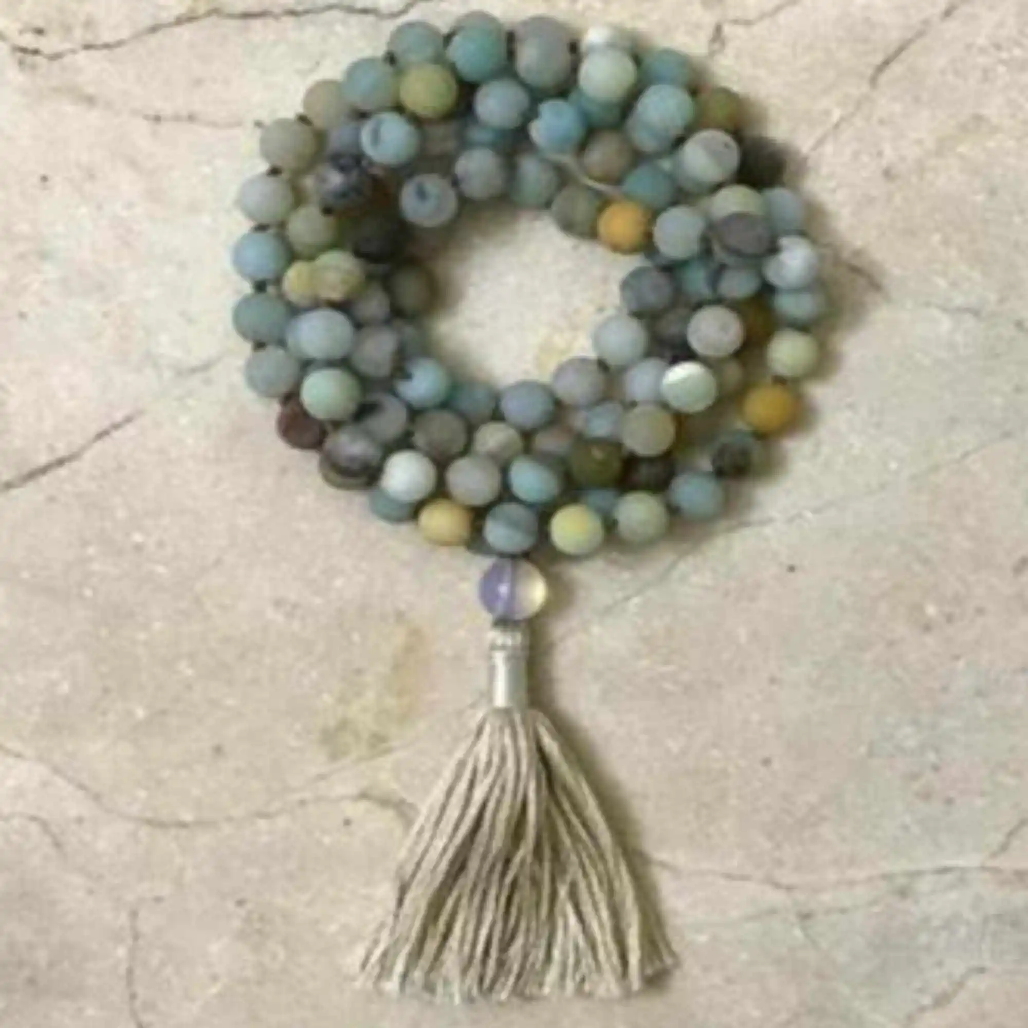 

8mm Natural 108 knot Scrub Amazonium beads tassels necklace Tranquility Metal Men's Fashion Peace Zen Women Mala Yoga