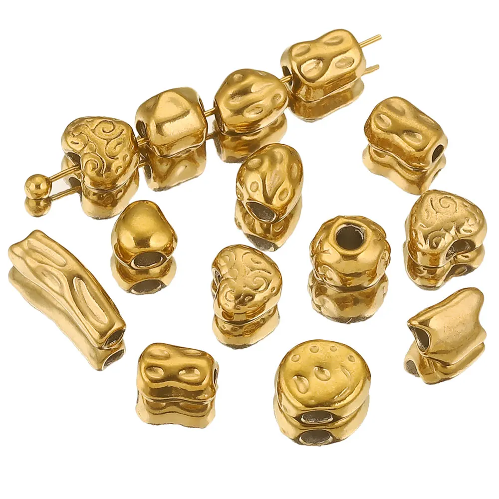 20PCS Stainless Steel Gold Plated Heart Tube Twisted Loose Small Spacer Beads for Needlework DIY Bracelet Jewelry Making Craft