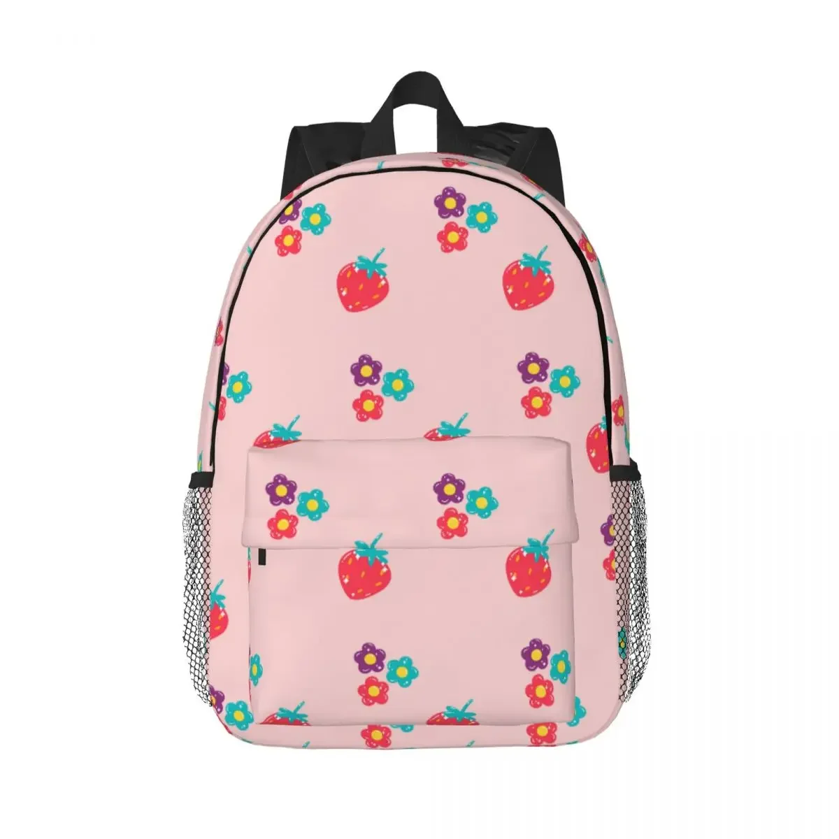 

Strawberry And Flowers Backpacks Boys Girls Bookbag Cartoon Children School Bags Travel Rucksack Shoulder Bag Large Capacity