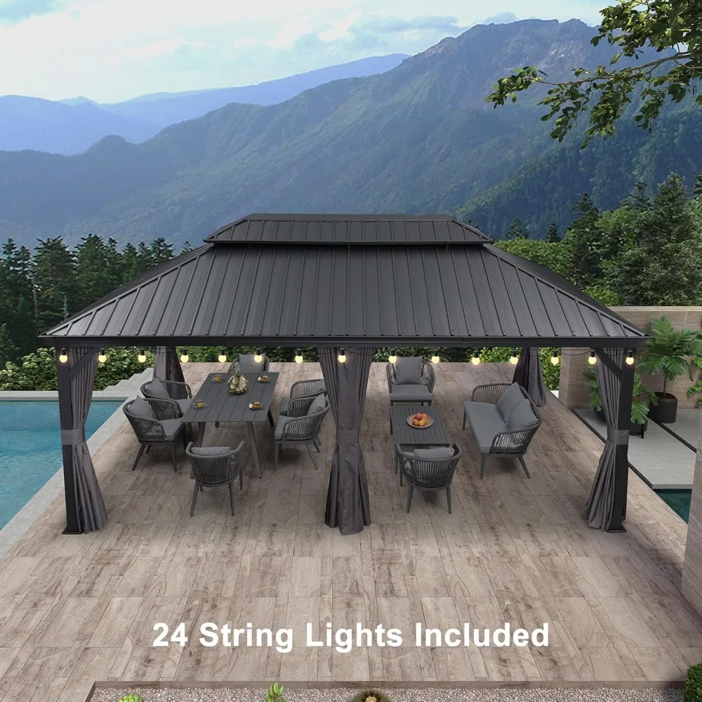 12' X 20' groot tuinhuisje aluminium gegalvaniseerd staal dubbel dak voor terrasgazon en tuin tuin tuinhuisje grijs